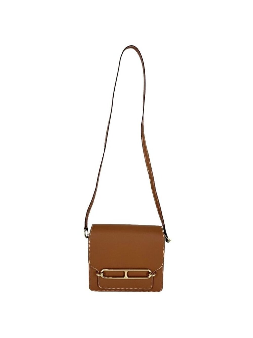 Hermes Shoulder Bag Roulis Sac Mini Crossbody Leather Brown Gold
